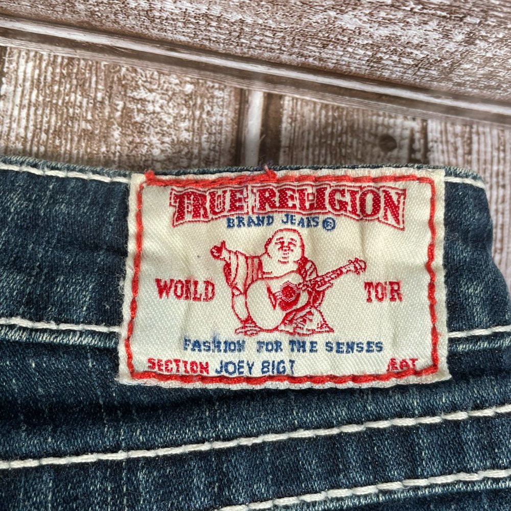 TRUE RELIGION JOEY BIG T TWISTED Women's 28 Bootcut Blue Denim Jeans Flap Pocket - Picture 4 of 8